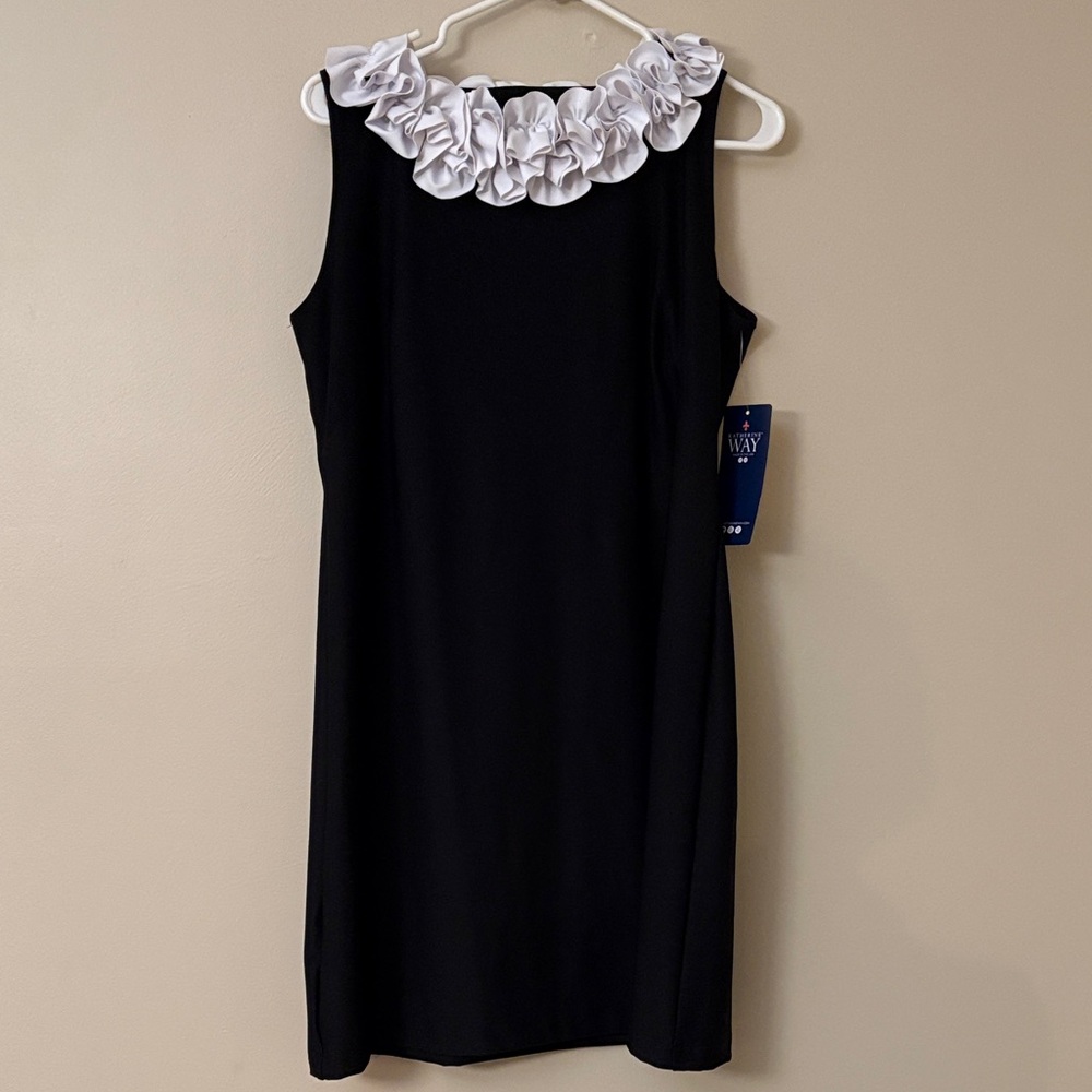 Katherine Way Black Dress with White Ruffle Collar